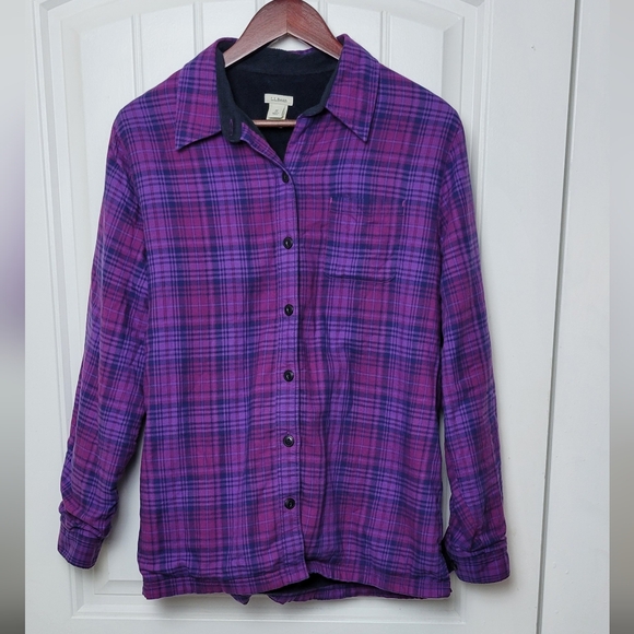 L.L. Bean Tops - LL Bean Purple Plaid Fleece Lined Flannel Button Down Shirt